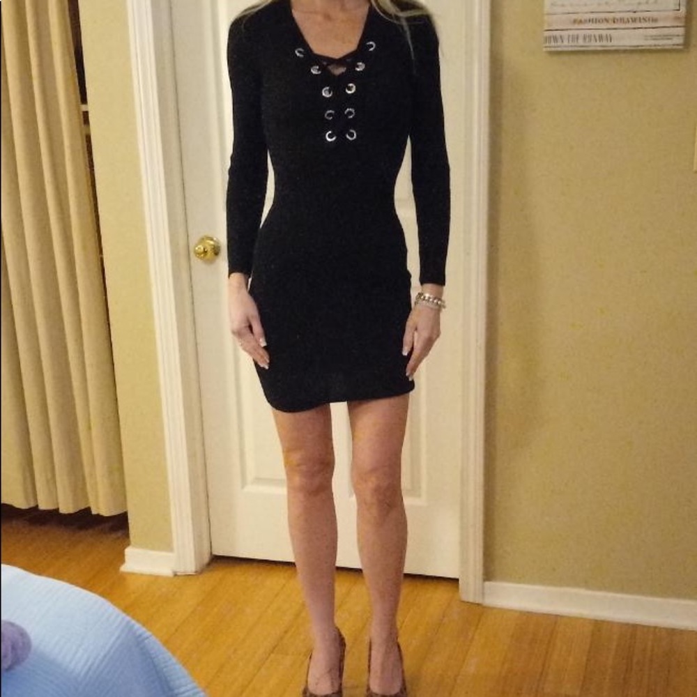 no boundaries black ribbed sweater dress size x-small